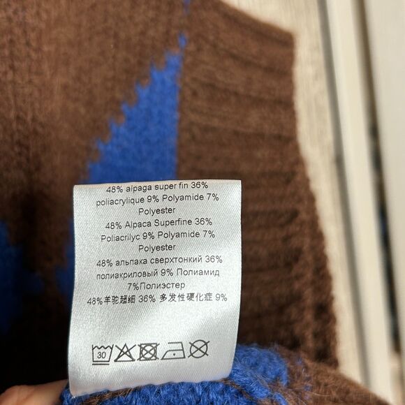 La Double Ja Vest Sweater Sz M Argyle Sleeveless Brown Blue Made in Italy - Picture 6 of 9